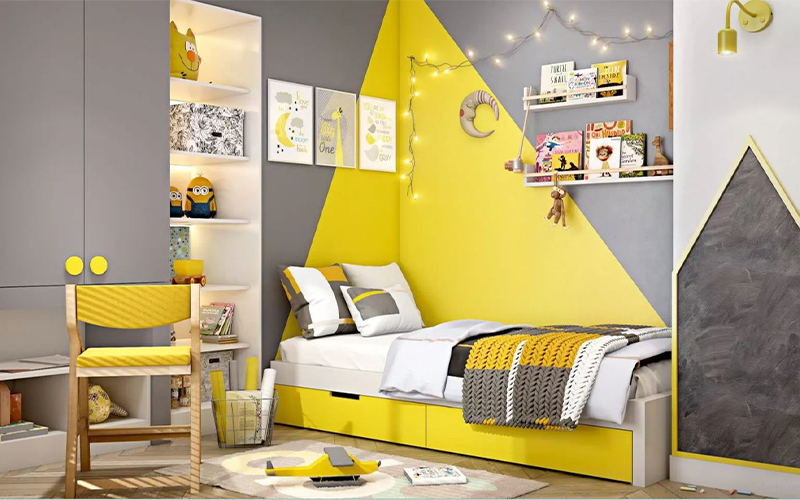 Sơn màu vàng đậm phòng ngủ đẹp cho bé trai
